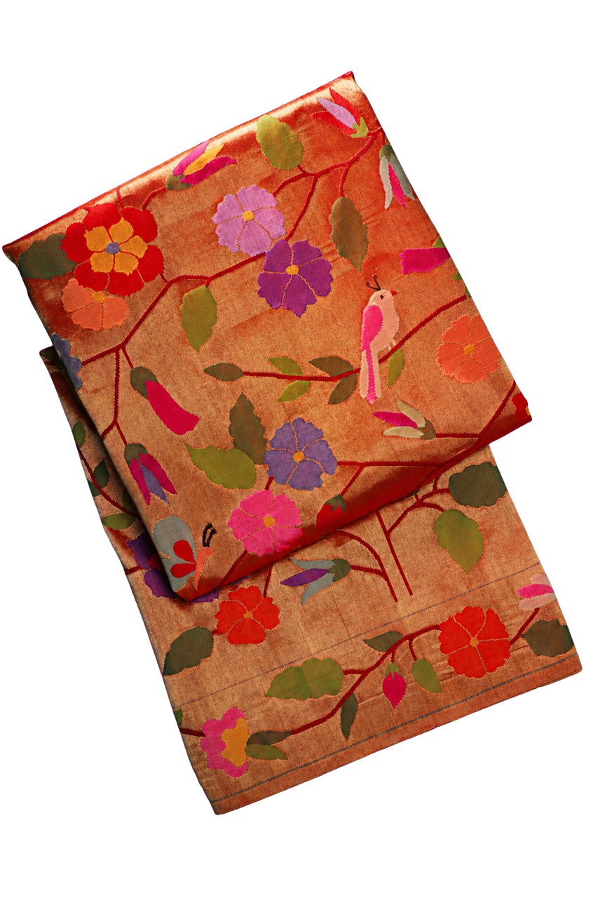 Paithani Silk All Over Tissue Dual Colour Saree with Akruti Border