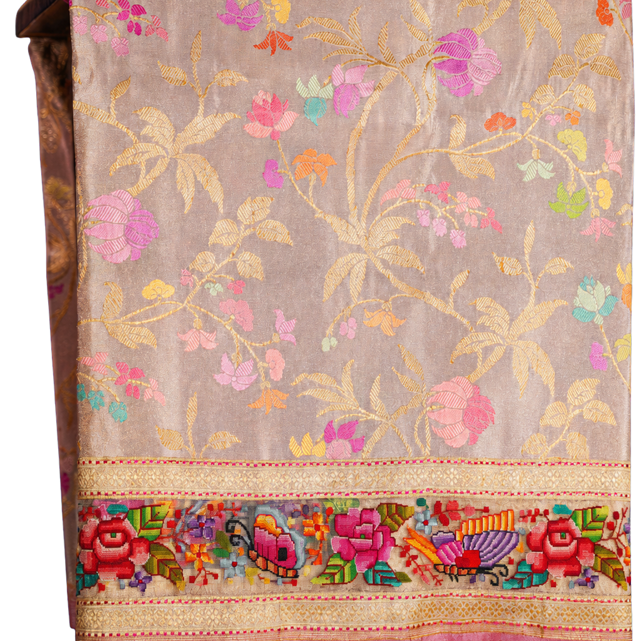 Fusion Banarasi All Over Tissue Lavender Saree with All Over Meenakari and Petit Point Border