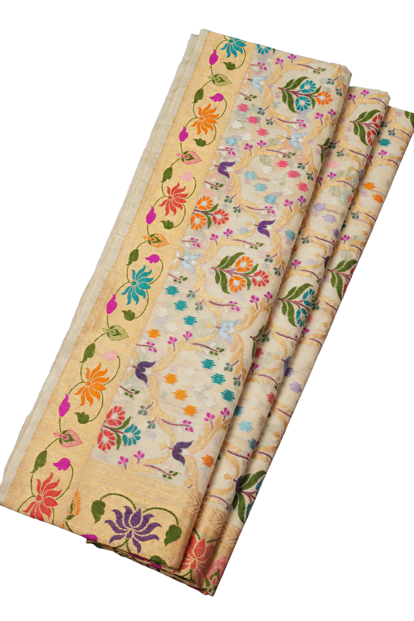 Banarasi Organza Tissue Saree with Meenakari and Jamdani Weaving
