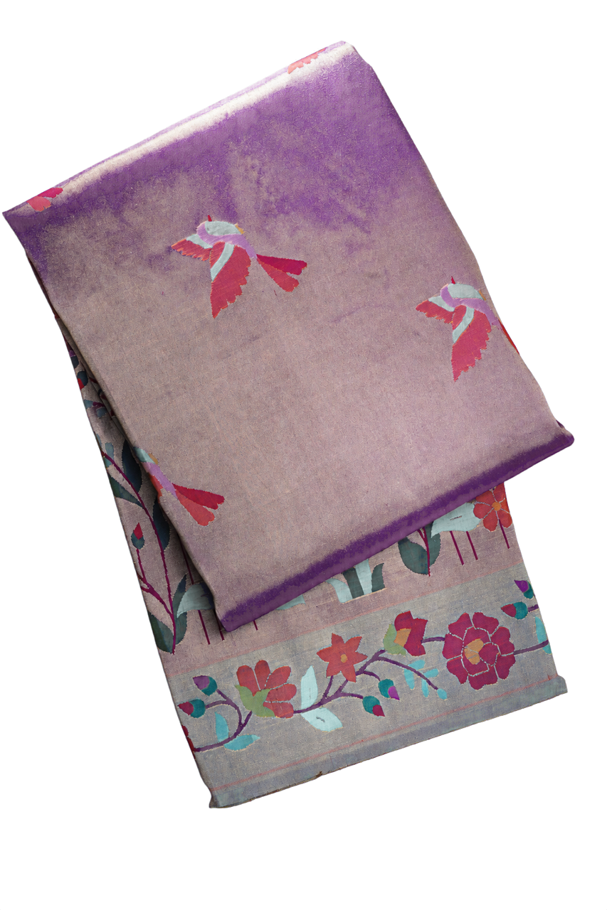 Paithani Silk All Over Tissue Dual Colour Saree with Akruti Border