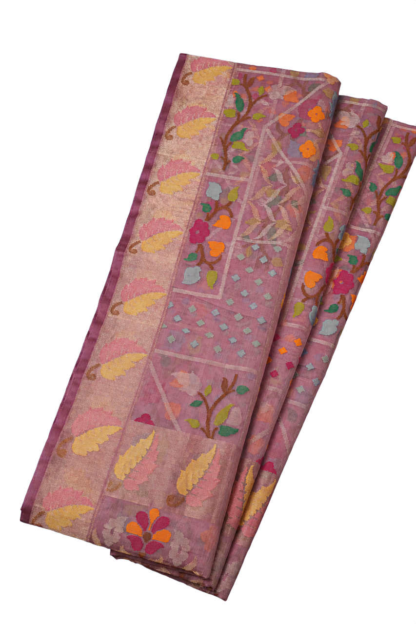Banarasi Organza Tissue Saree with Meenakari and Jamdani Weaving