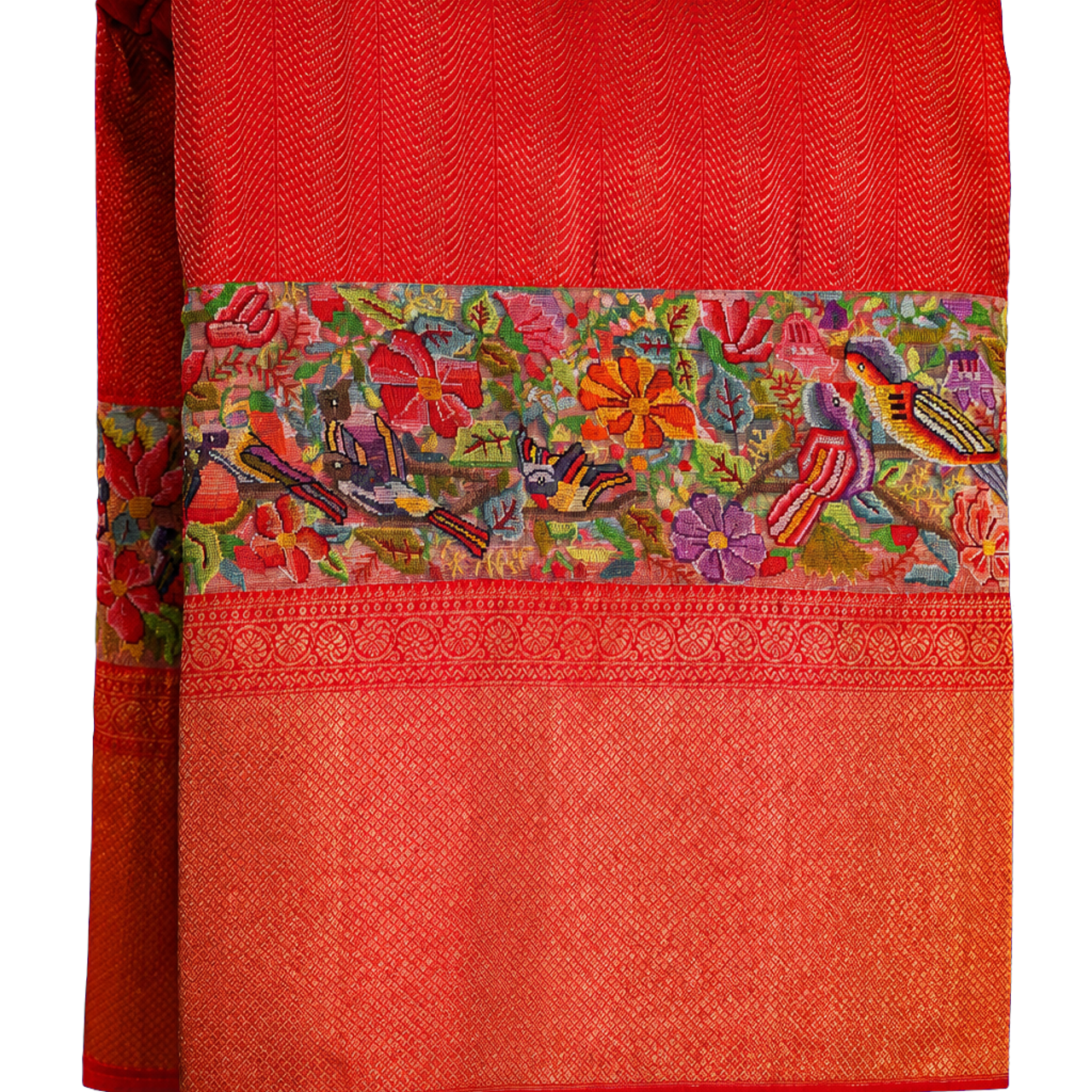 Fusion Kanchipuram Silk Red Saree with Petit Point Work Border