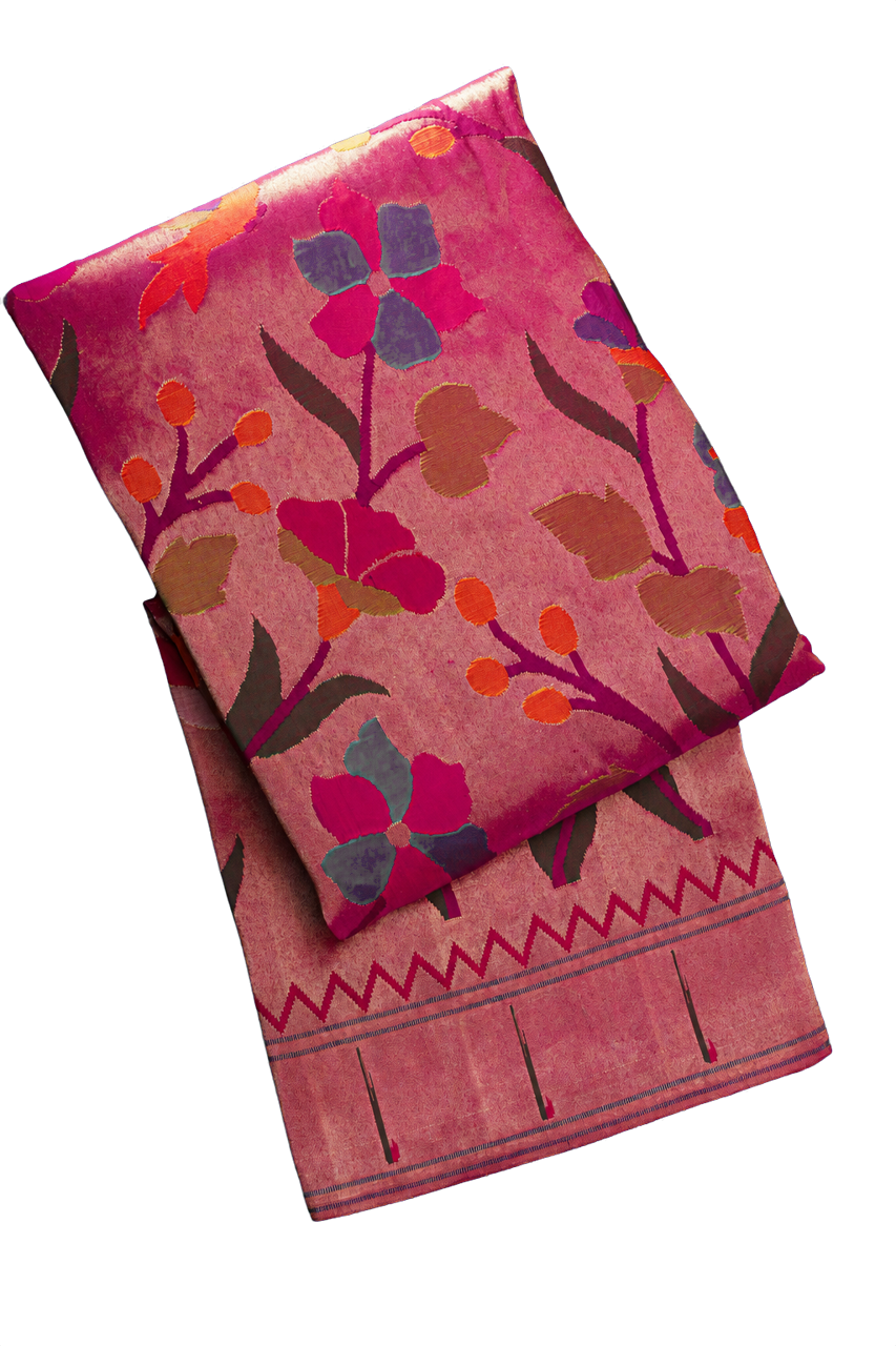 Paithani Silk All Over Tissue Floral Jaal Dual Saree with Muniya Border