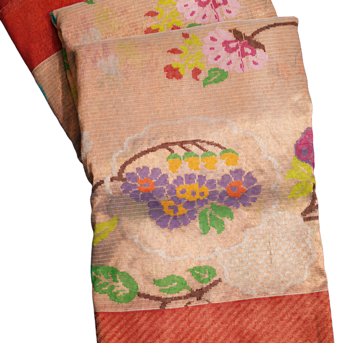 Zari Kota Light Peach Saree