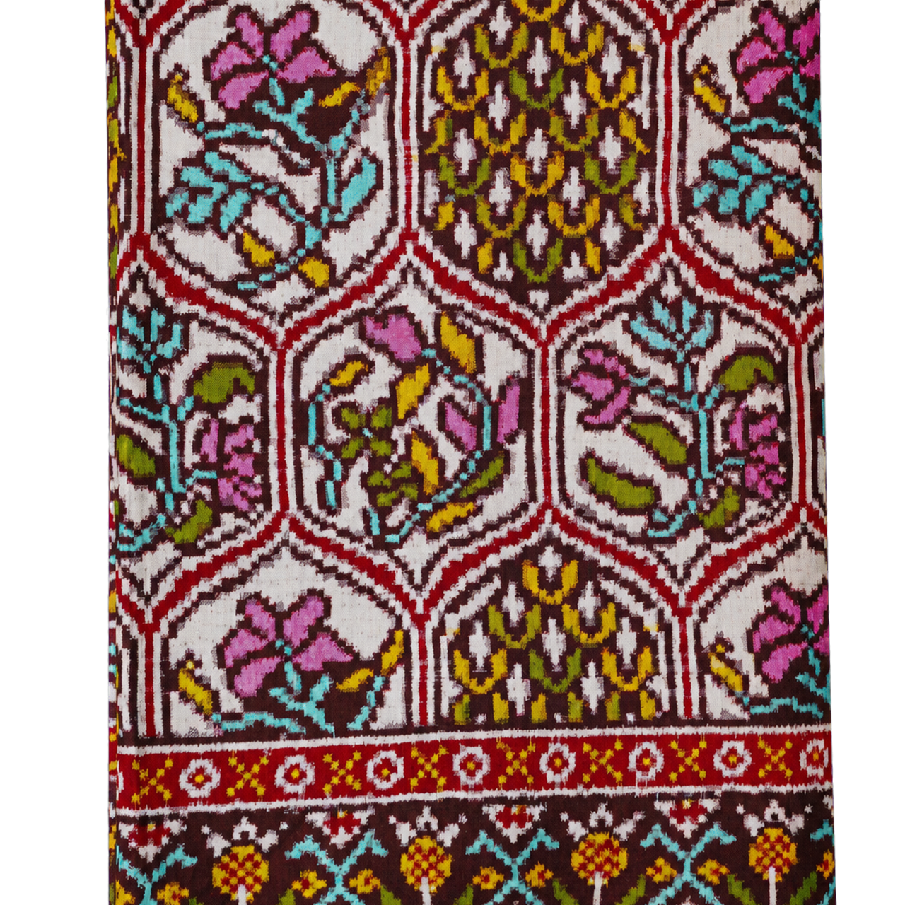 Patan Patola Silk Off White Double Ikat Saree
