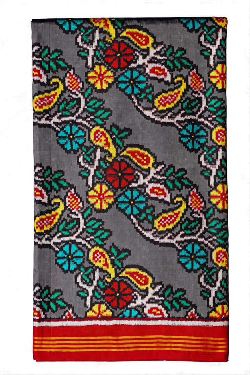 Patan Patola Silk Saree with Cross Floral Weavings