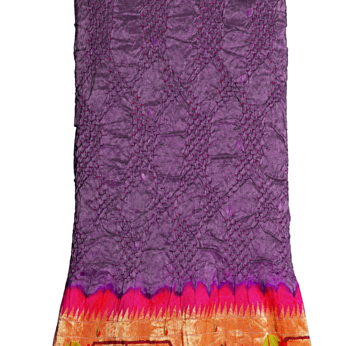 Bandhani Silk Navy Blue Saree with Paithani Border