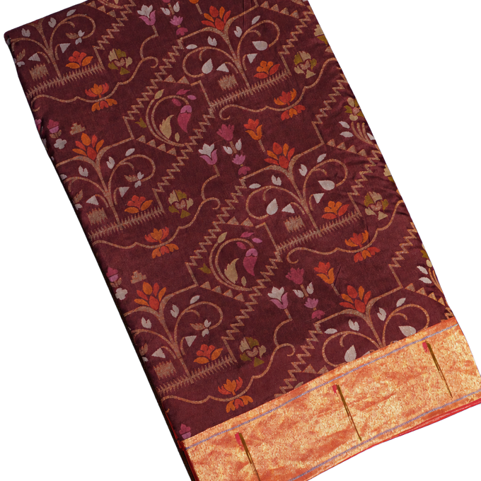 Fusion Banarasi Silk Jamdani Weaving Maroon Saree with Shadow Work