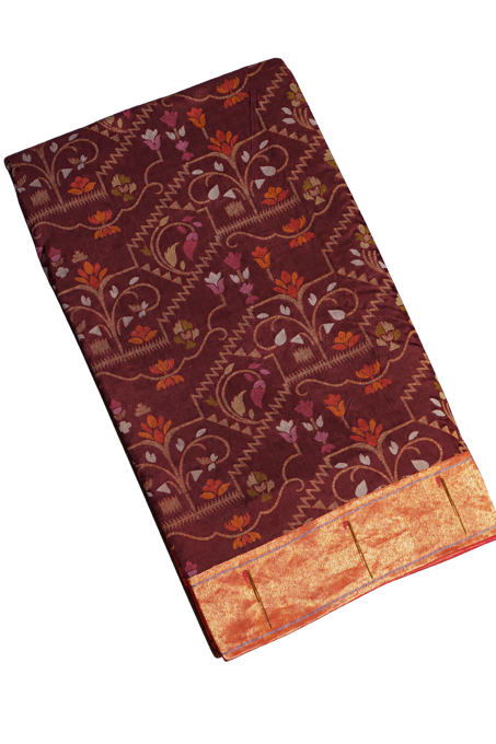 Fusion Banarasi Silk Jamdani Weaving Maroon Saree with Shadow Work