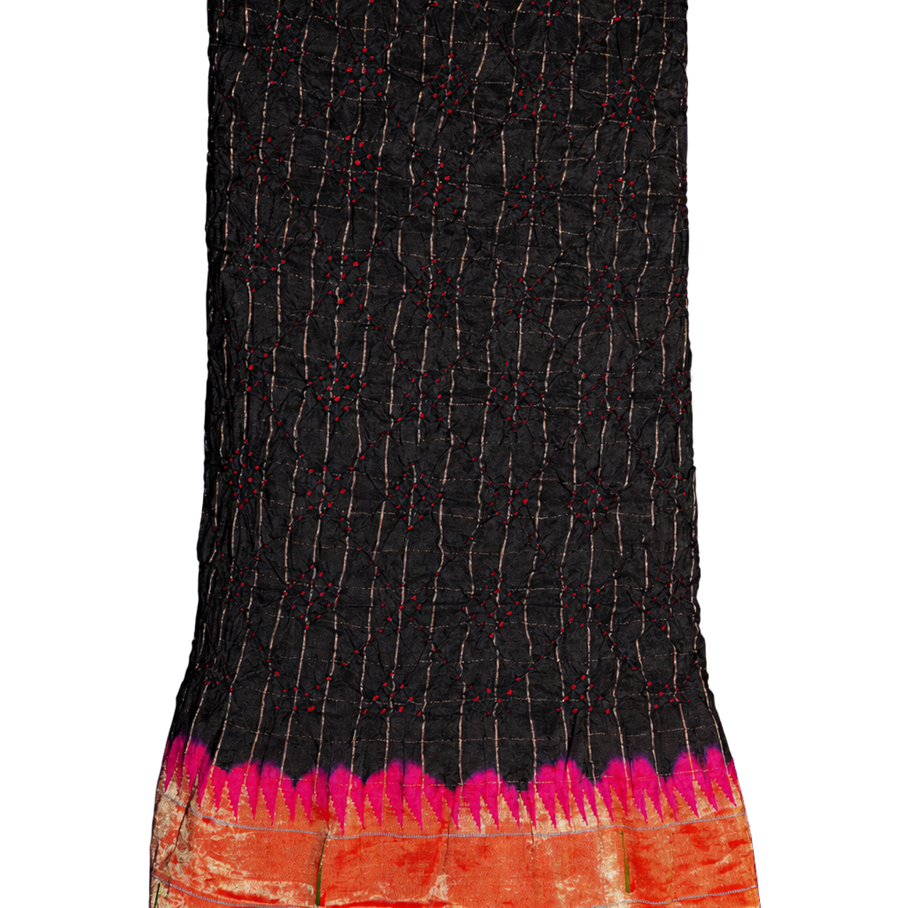 Bandhani Silk Black Saree with Paithani Triple Muniya Border