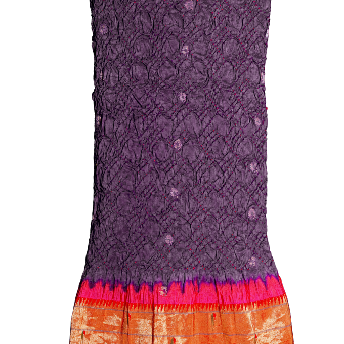 Bandhani Silk Navy Blue Saree with Paithani Triple Muniya Border