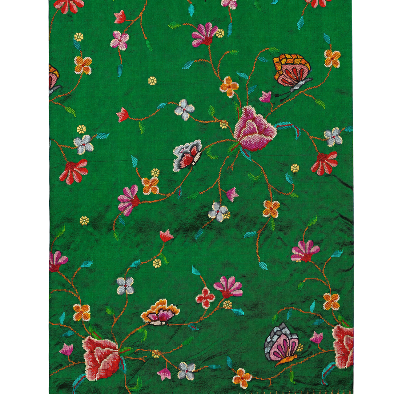 Fusion Paithani Silk Bottle Green Saree with Thread Work and Muniya Border
