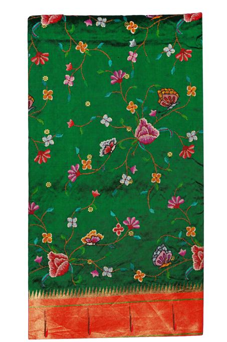 Fusion Paithani Silk Bottle Green Saree with Thread Work and Muniya Border