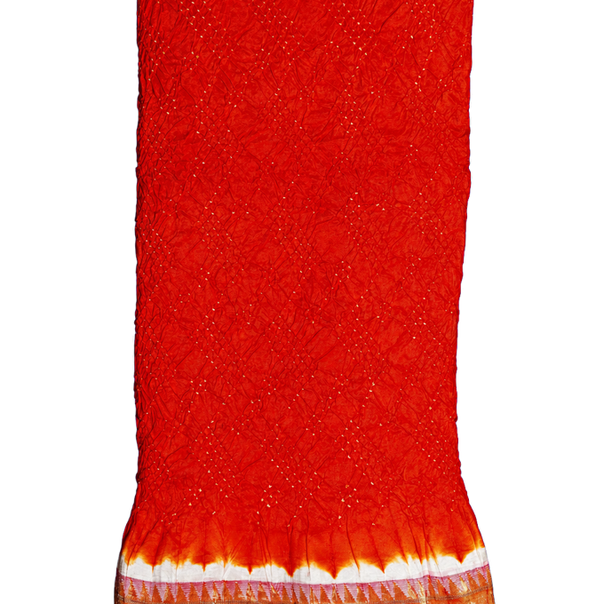 Bandhani Silk Red Saree with Paithani Border