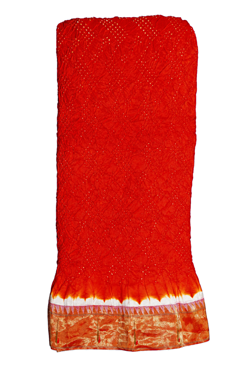 Bandhani Silk Red Saree with Paithani Border