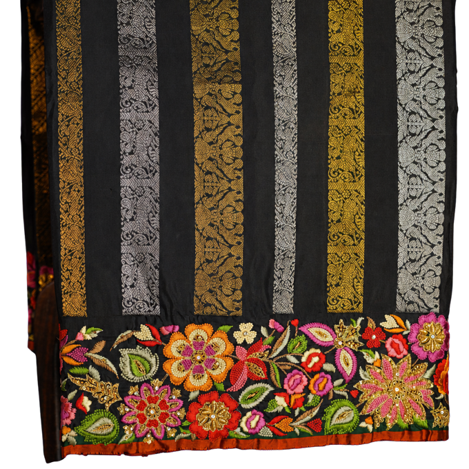 Fusion Kanchipuram Silk Black Saree with Silk Thread Work Border
